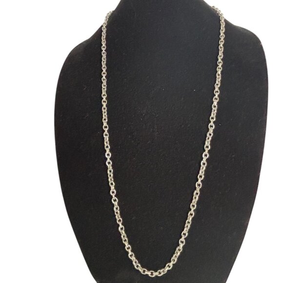 Chico's Jewelry - Chicos Long Silver Tone Textured Chain Necklace 34” Statement Layering Jewelry